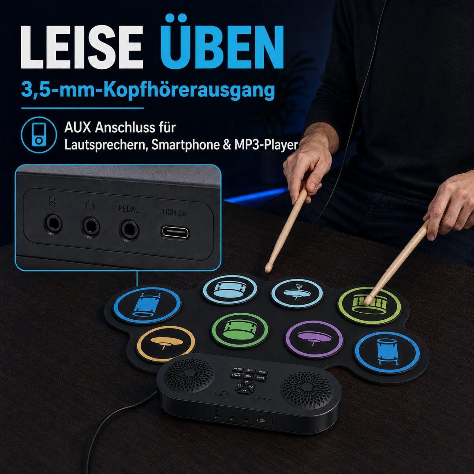 Elektronisches Schlagzeug Set, 9 Pad Silikon Elektrische Drum Set