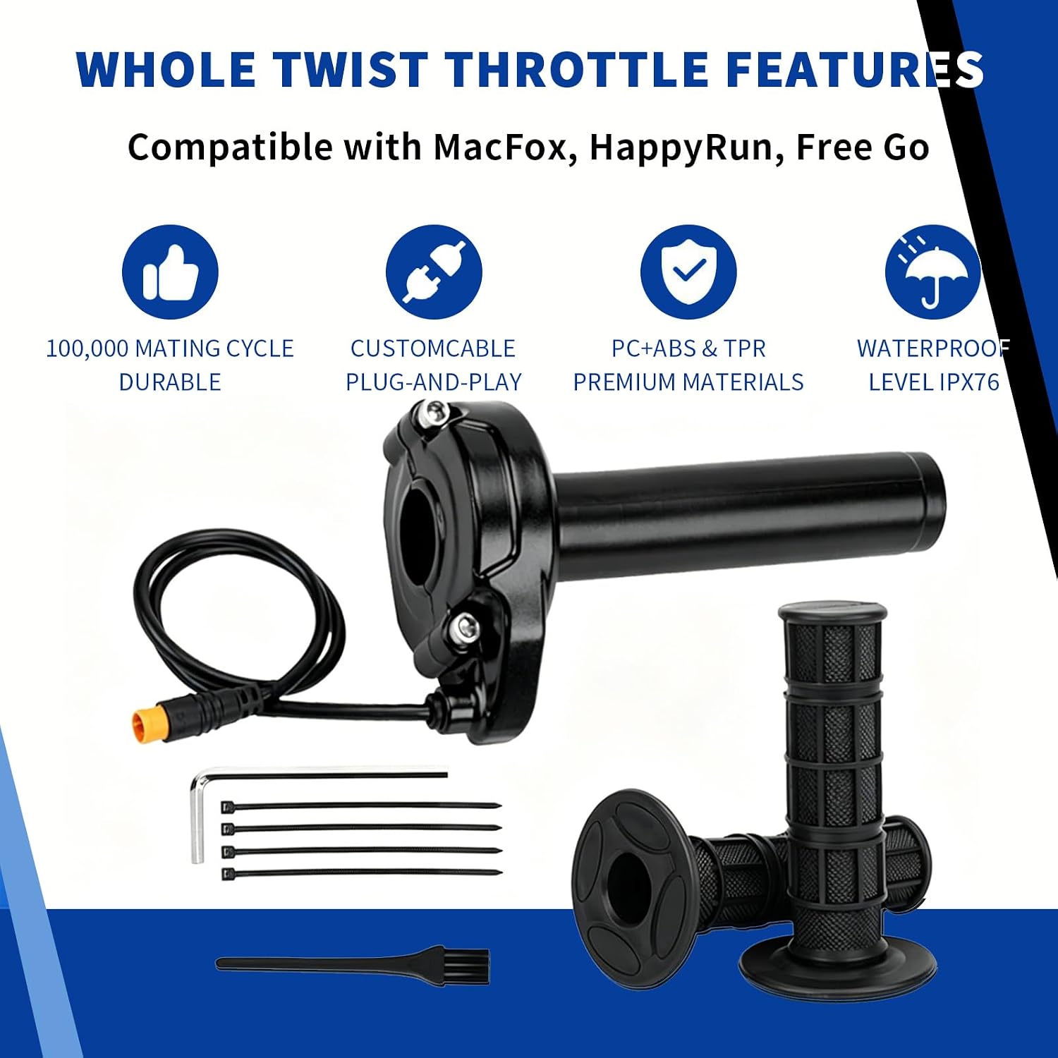 Ebike Full Twist Throttle for Macfox, 3 Pin Surron Style Throttle Grip Kit 12V-72V Compatible with HappyRun Freego Heybike Electric Dirt Bike