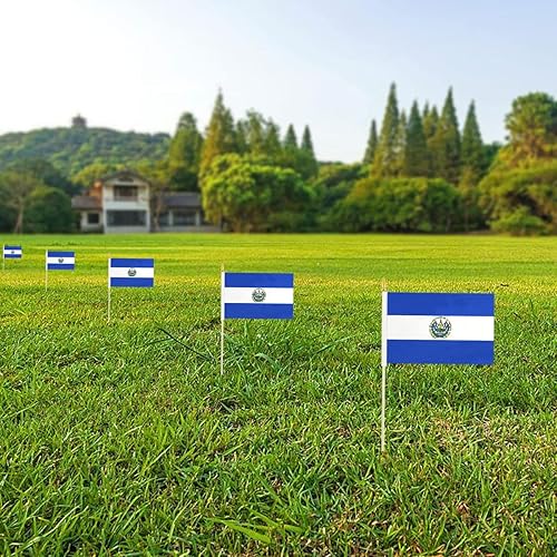Miniatura 6 de Newperlite Mini banderas de mano de El Salvador Stick Flag Salvadoran - Poste de madera maciza y parte superior de lanza, paquete de 12, 5 x 8