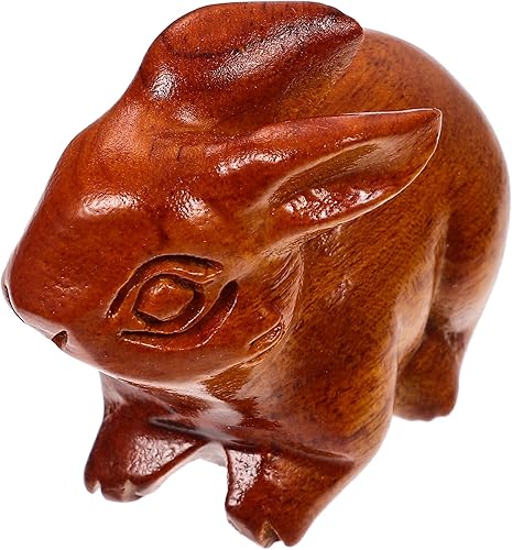 Milisten Figuras del zodiaco chino de conejo figuras de conejo en miniatura de madera estatua de conejo Feng Shui micro adornos de paisaje para