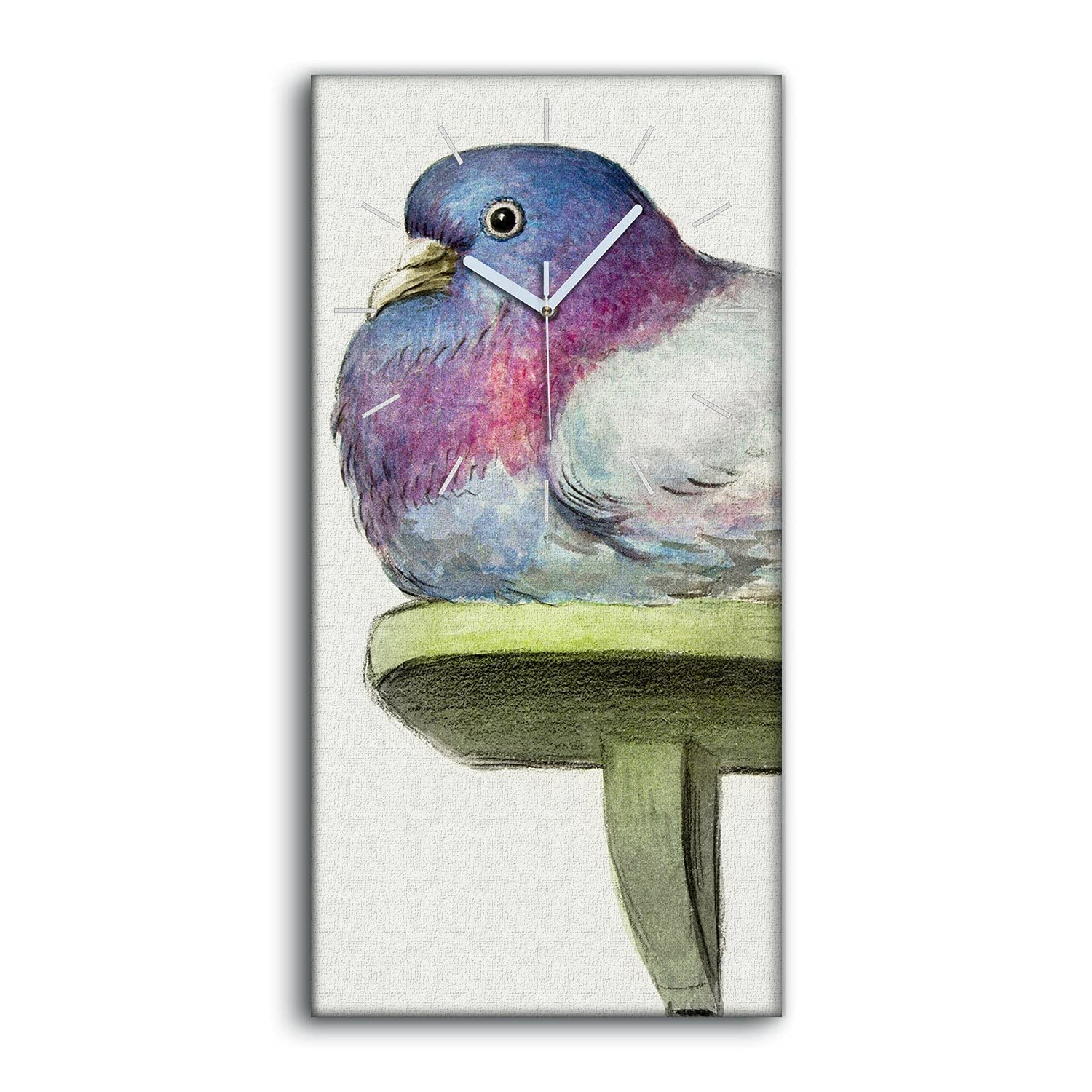 Horloge sur Toile 30x60cm Coloray - Arbre Animal Pigeon Décoration Murale Salon