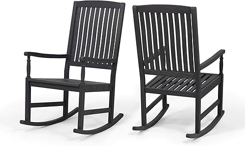 Vista 18 de Great Deal Furniture Noble House Arcadia - Mecedora de madera de acacia para exteriores, color gris (juego de 2)