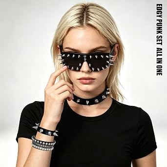 Y2k ゴシック パンク コスチューム アクセサリーセット メンズ & レディース スタッズ スパイク エッジ エモ キット レイブ&ハロウィン用