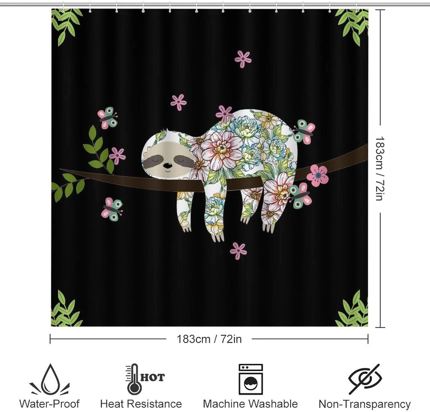 Girl Sloth 4 Piece Shower Curtain Sets, Non-Slip Rugs, Toilet Lid Cover and Bath Mat, Durable and Waterproof, for Bathroom Decor Set One Size