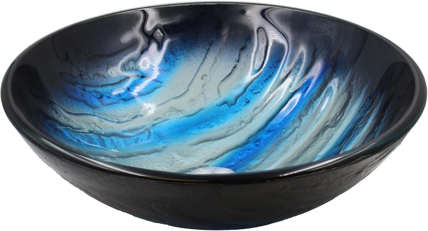 Miseno MVS-NOHP-G051 Tigre 16-1/2" Circular Glass Vessel Bathroom Sink and Drain Assembly - Blue/Matte Black Drain
