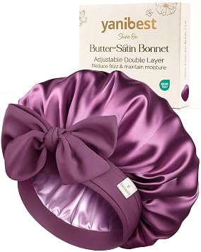 Yanibest Satin Bonnet with Tie Band, Double Layer Hair Bonnet for Women | Unisex, Adjustable Sleep Cap, Suit for Sleep, Beauty, Makeup, and Housework, Less Frizz and Breakage, for Curly Braids Hair