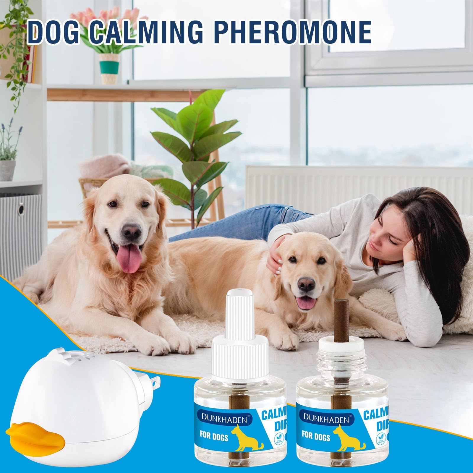 Difusor de feromonas calmante para Perros para aliviar la ansiedad, Reducir los ladridos, los ataques y Combatir el estrés y difusor calmante 3 en 1 para Perros, 48 ml, 2 recambios para