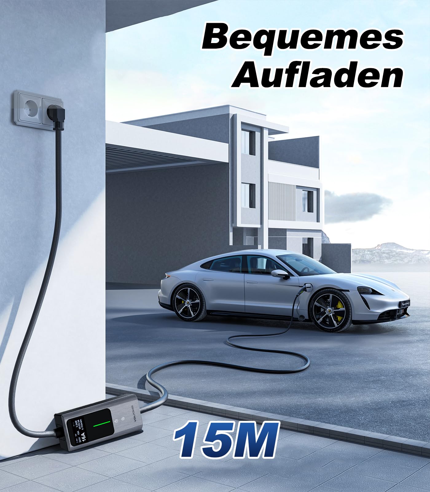 Typ 2 Ladekabel Schuko, 3.6 KW Ladekabel Auto 6/8/10/13/16A, 15M EV Ladegerät Typ 2 mit LCD-Digitalanzeige (3.68KW-15M)