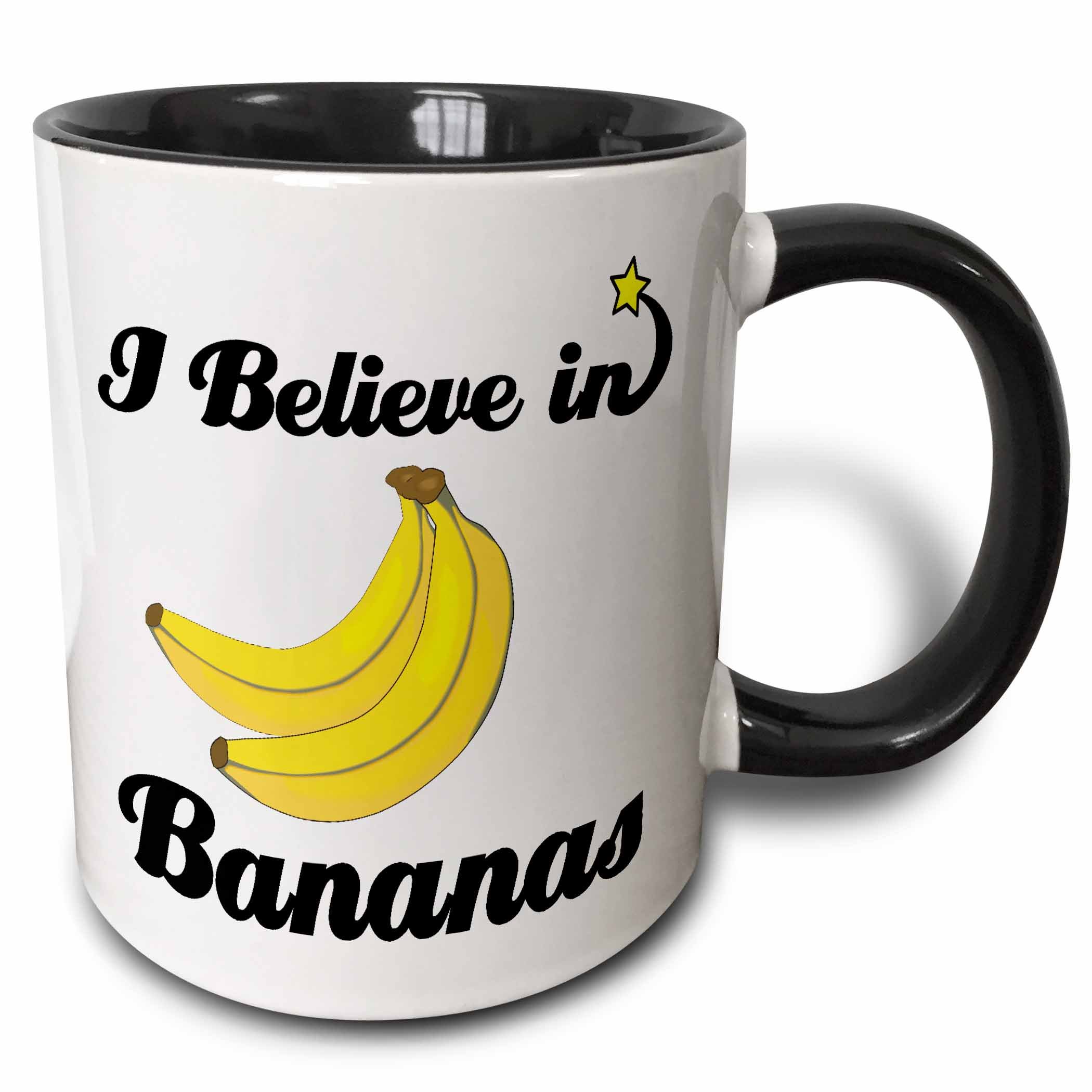 3dRose I Believe in Bananas Two Tone Mug, 11 oz, Black/White