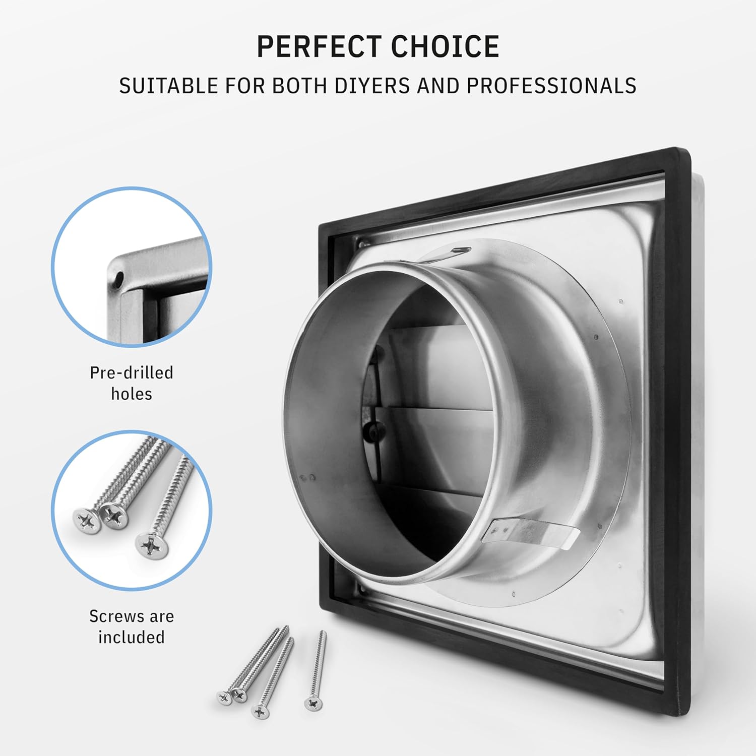 calimaero® VKE 6" Inch Dryer Vent Cover – Outdoor Stainless Steel Grille with Moving Flaps – Fits Only with Metal Ducts for HVAC & Dryer Systems