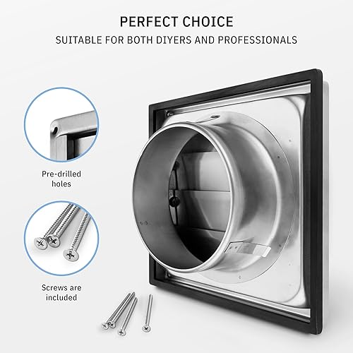 Miniatura 6 de Rejilla de ventilación para sistema de secado, para exterior, de acero inoxidable, para campana de ventilación de pared, secador de ventilación de