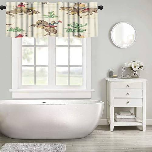 Miniatura 5 de Cortinas de vaquero occidental, cenefas de vaquero occidental, caballo en cactus salvaje, ventanas del desierto, cenefa de cortina corta para