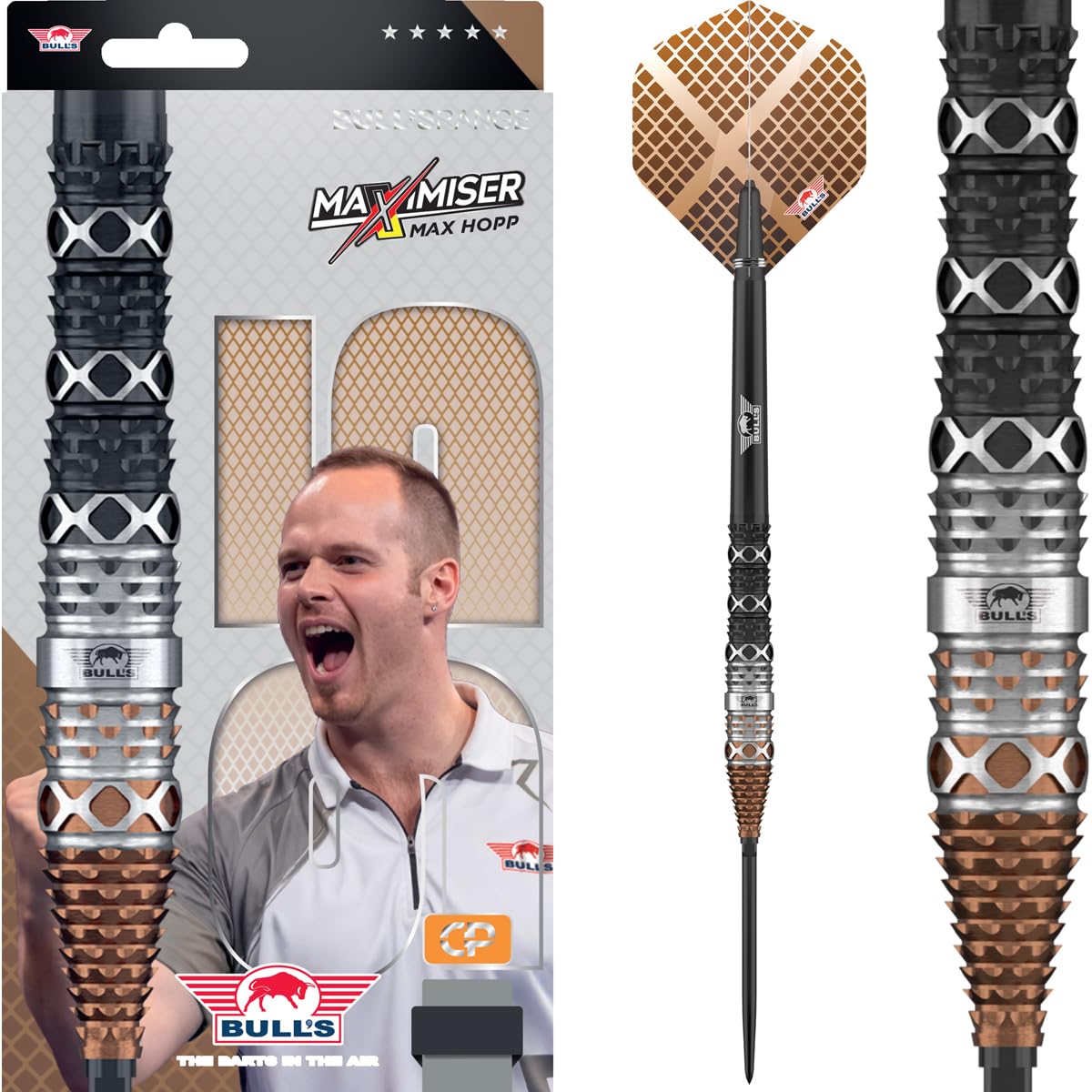 Bull's Max Hopp 95% Tungsten Steel Darts - Professional Darts with Shark Grip, CP Point System, 25 g