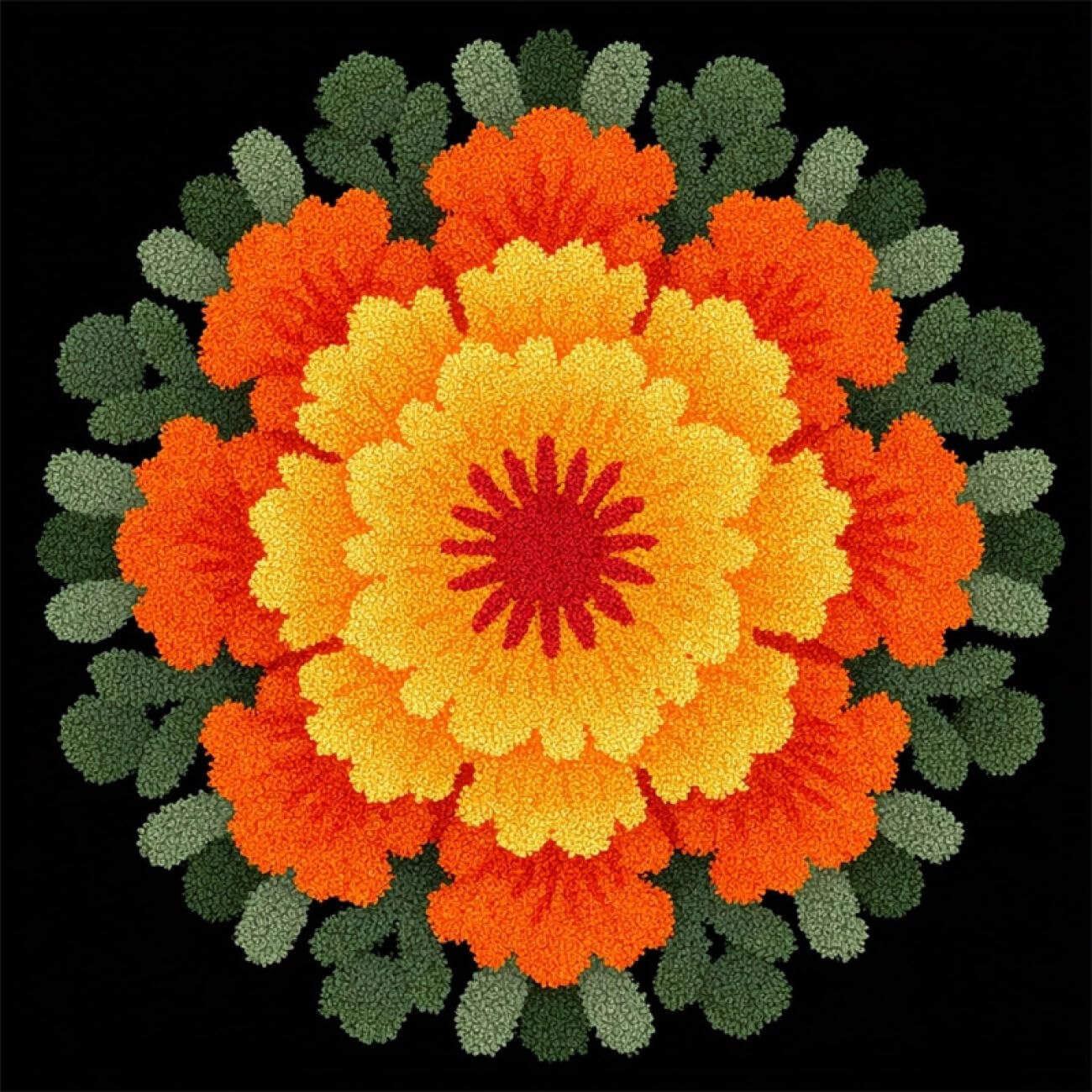 Kitquiver G Latch Hook Kit Ru Orange Flowers 50X50cm