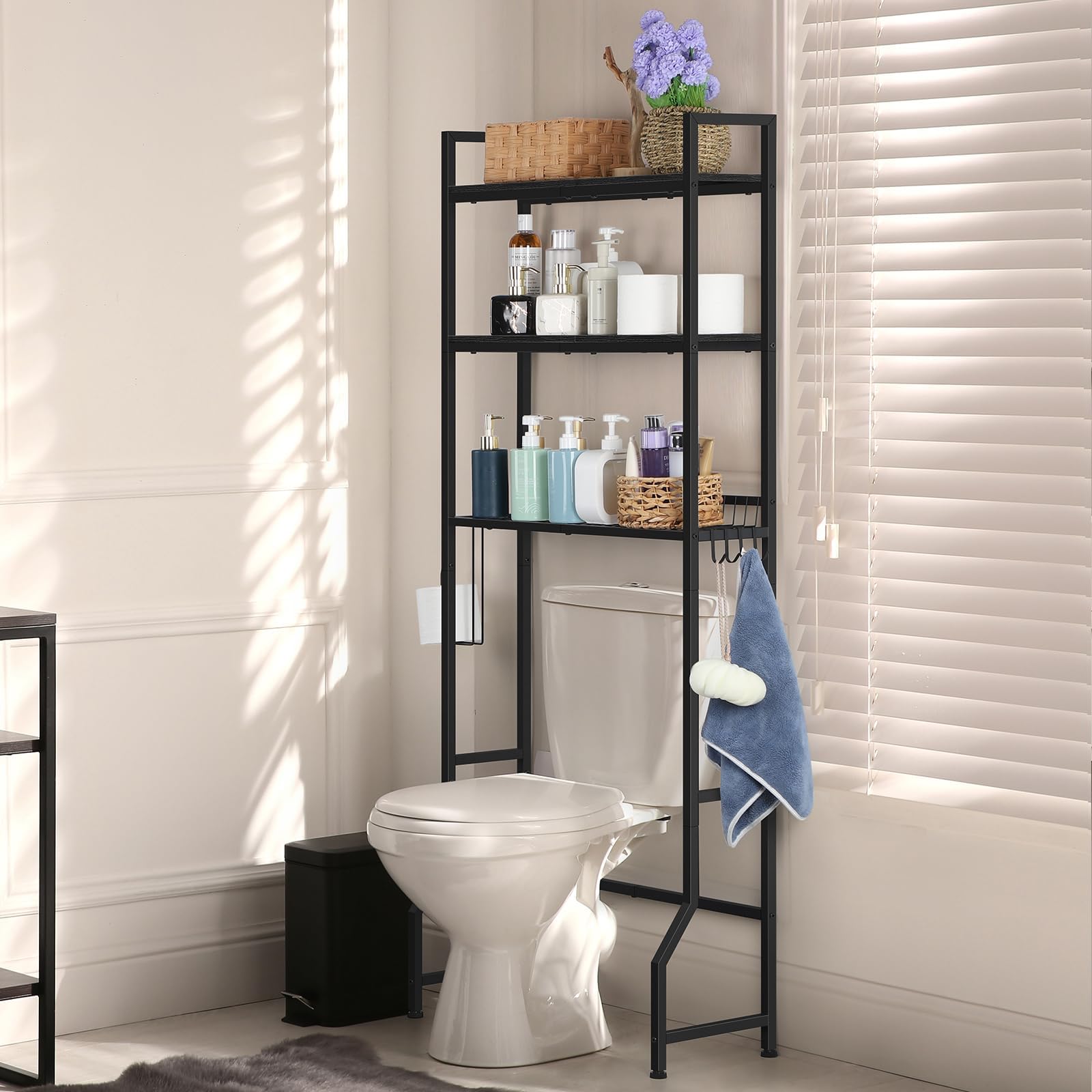 Amazon.com: Kimzda 3-Tier Bathroom Over The Toilet Storage Rack Free Standing Metal Frame Shelf ...