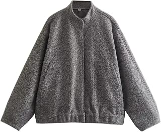 Women's Oversized Wool Blend Jackets Button Down Casual Varsity Jacket with Pockets 2023