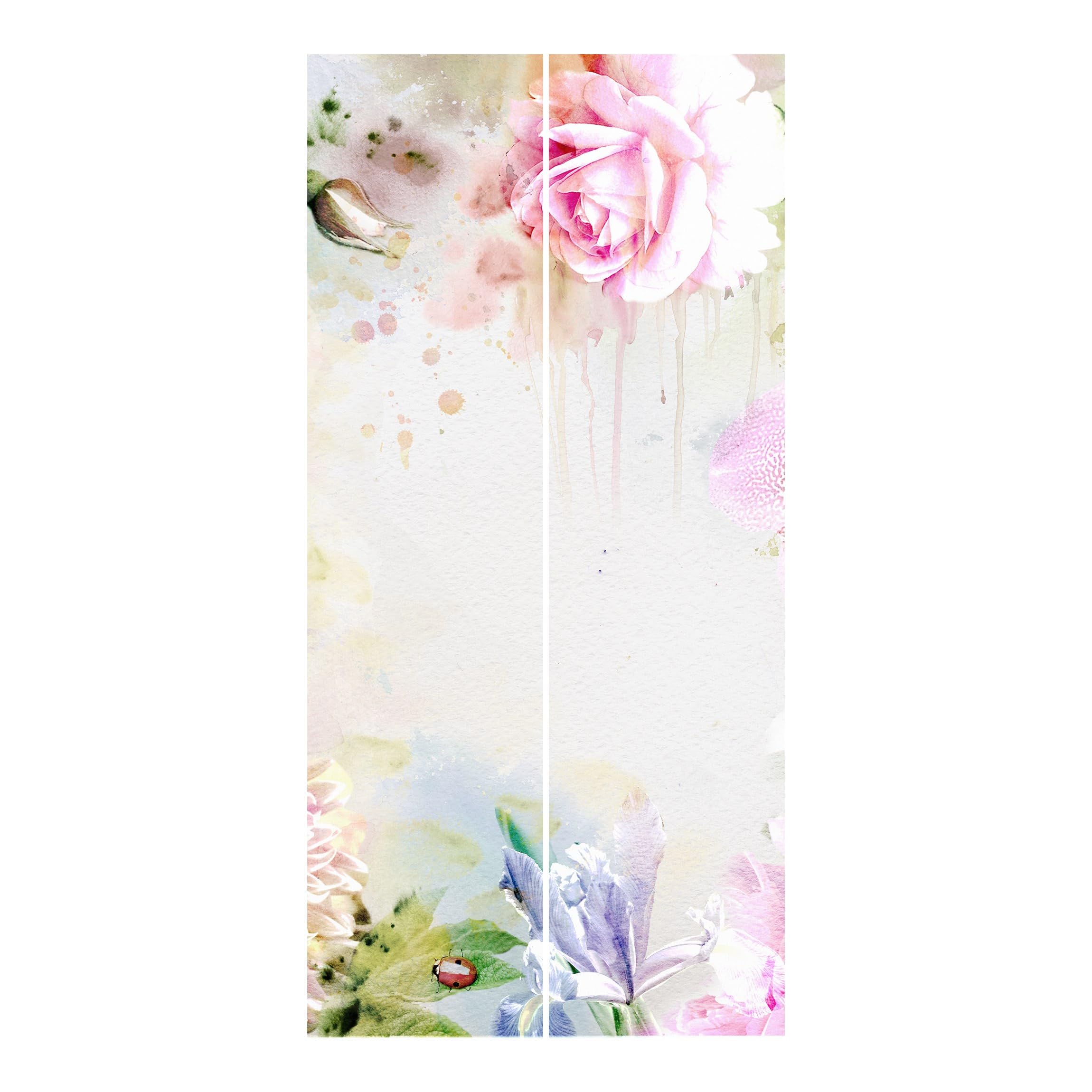 Schiebegardine halbtransparent 60er Paneel Klett Blumen Textil lichtdurchlässig - Motiv Aquarell Flächenvorhang beige Wohnzimmer Schlafzimmer 1056 (120x250 cm - 2er Set)