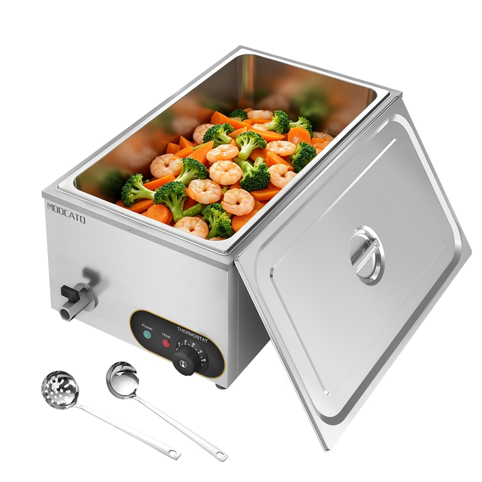 Bain Marie scaldavivande a bagnomaria, contenitore Gastro GN, professionale, in acciaio inox, con rubinetto di scarico e coperchio (contenitore da 1/1 GN)