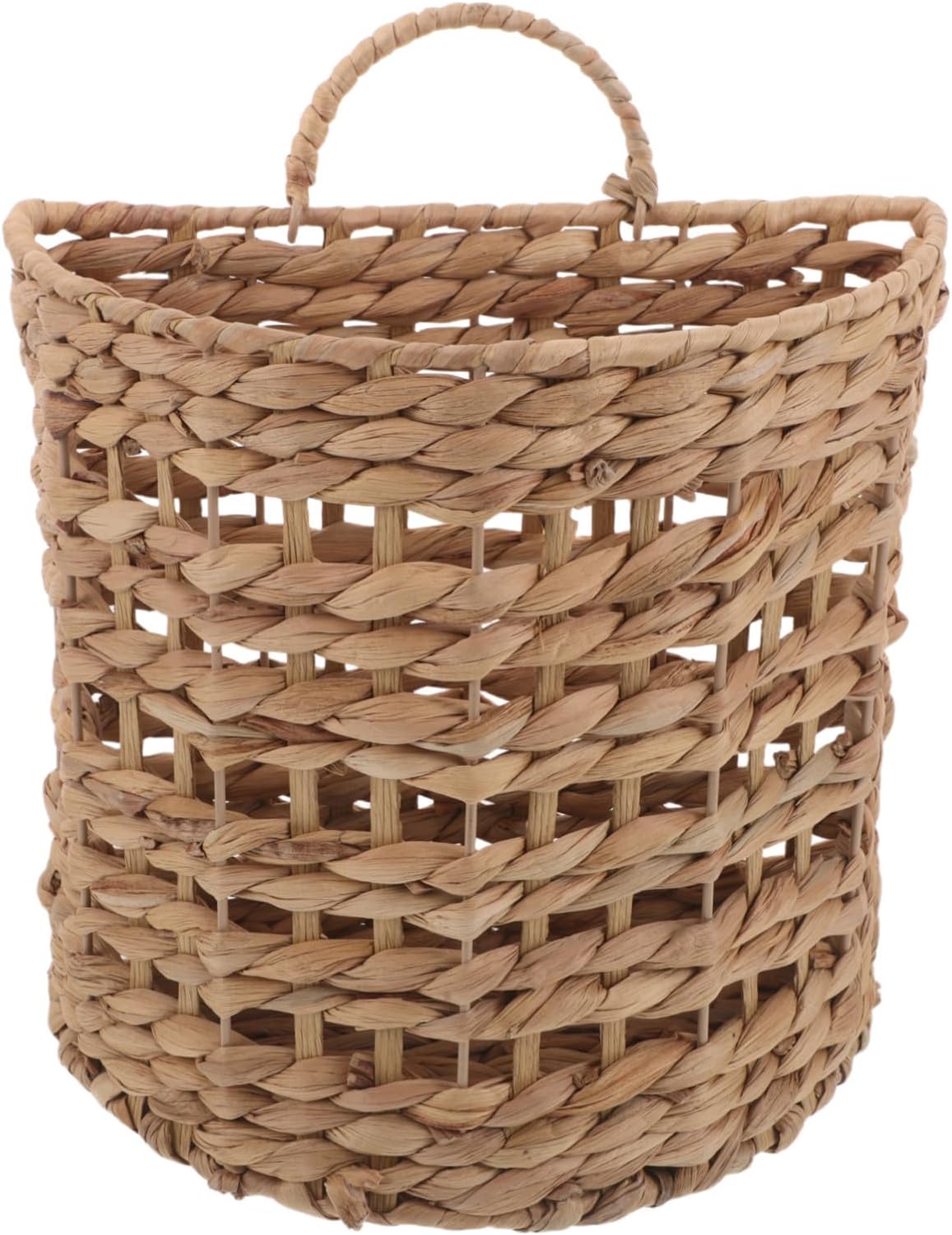 MAGICLULU Handwoven Straw Hanging Magazine Holder with Metal Frame, Large Half-round Wall File Organizer for Mail, Books, and Documents, Farmhouse Front Door Decorative Storage Basket