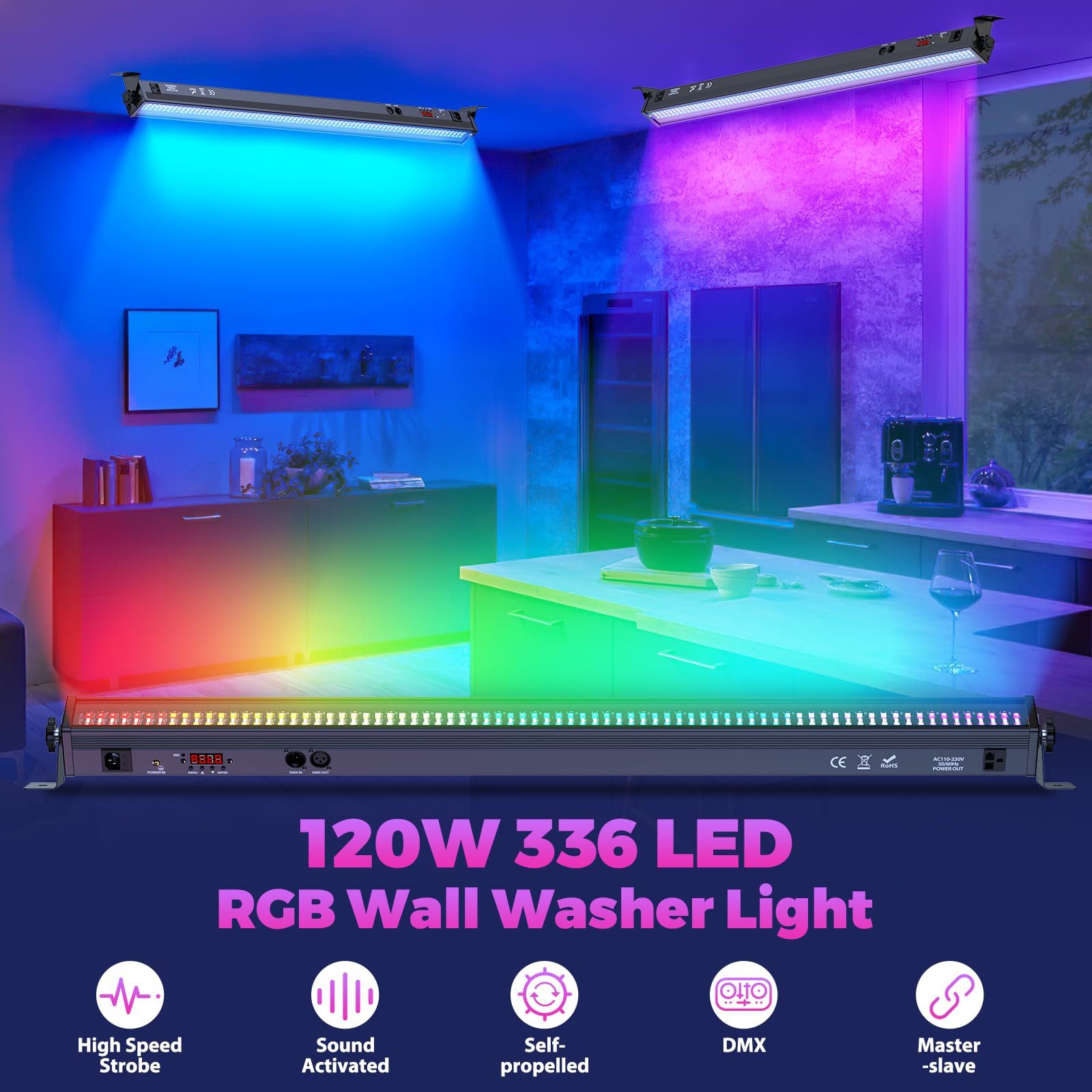 336 LED Bar Wallwasher, U`King 120W RGBW Lichteffekte Bühnenlicht Strahler, Discolicht Partylicht dmx Controller Strobe Beleuchtung für DJ Party Outdoor, 1 Stück