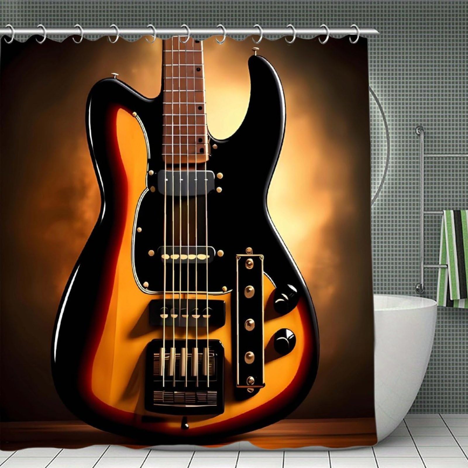 VstaDank Instrumental Guitar Shower Curtain Waterproof Bathroom Curtain with Hooks Luxury Weighted Bath Curtains for Bathtubs Showers Room Dividers Decorative Shower Curtains 71x71 in