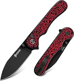 NedFoss Fortune Folding Knife, 7.5 cm 14C28N Steel Pocket Knife with Button Lock, One-Handed Knife with Aluminium Handle, ...