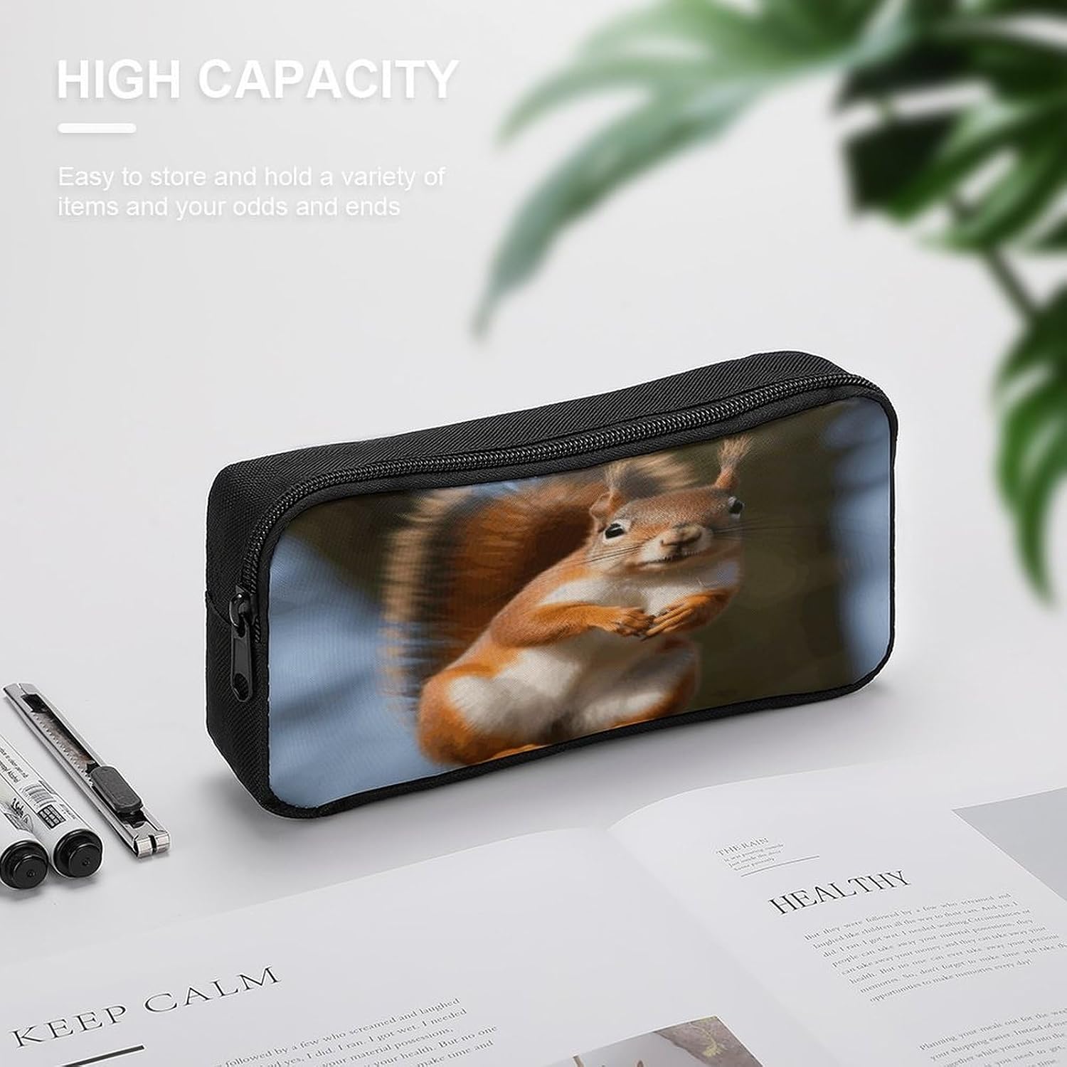 Funny Squirrel Large Pencil Case Zipper Pouch for Office image 4