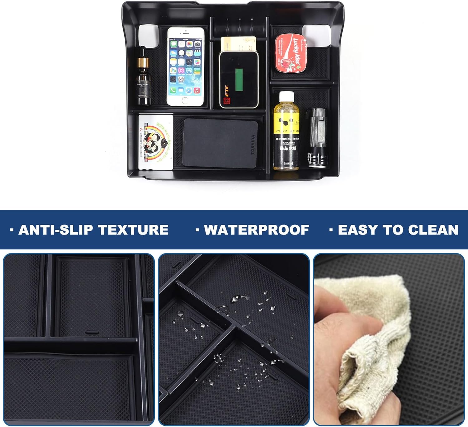 Center Console Organizer Tray for Cadillac Escalade 2015 2016 2017 2018 2019, Insert Armrest Storage Box Secondary Tray Accessories ABS Material