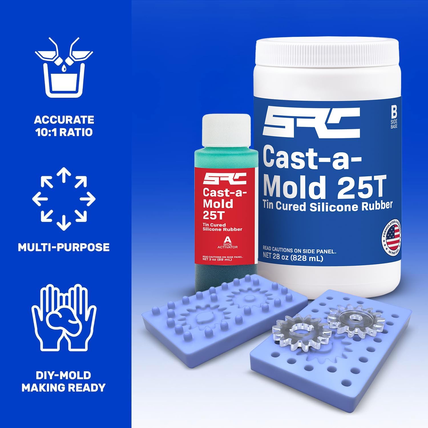 Cast-A-Mold 25T RTV 1-Quart, 2-Part Liquid Silicone Mold Making Kit, Rubber Molding Compound, Perfect for Jewelry Making, Casting Epoxy Resin, Wax, Soap, Plaster, Cement, and Concrete
