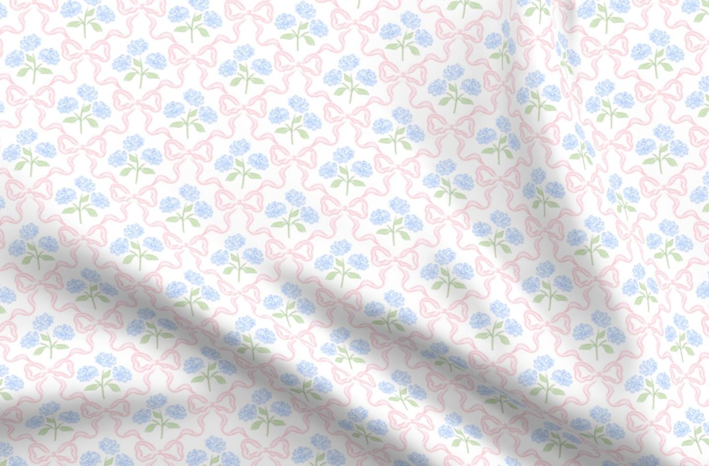 Spoonflower Fabric - Preppy Bow Floral Delicate Pastel Flowers Feminine Traditional Easter Printed on Petal Cotton Fabric Fat Quarter - Sewing Quilting Apparel Crafts Decor