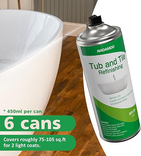 Miniatura 9 de NADAMOO Pintura en aerosol para bañera y azulejos, color blanco, 15.2 fl oz, 1 paquete, kit de acabado de bañera en aerosol para cerámica de fibra