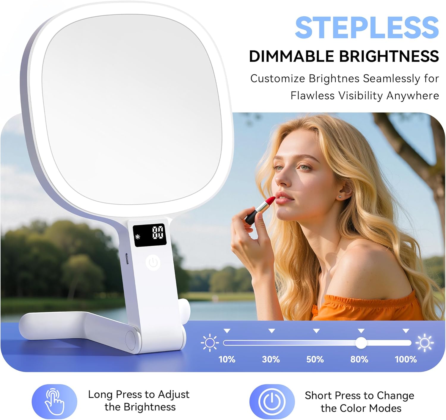 Auxmir mirror with brightness adjustment instructions