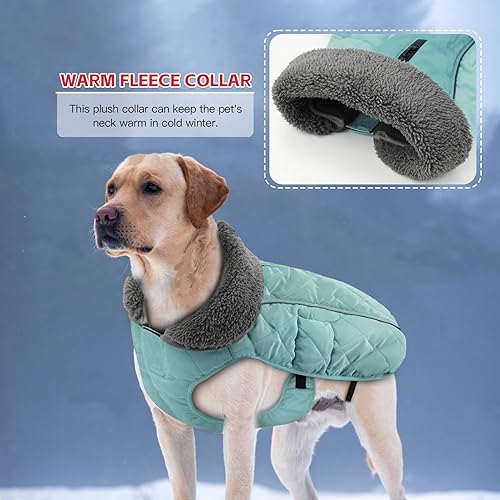 Miniatura 7 de Doglay Abrigo de invierno para perro con cuello peludo grueso, forro polar, chaqueta cálida reflectante para perro, ropa impermeable ajustable para