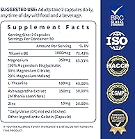 Vista 3 de Suplemento Complejo de Magnesio 350 mg - 120 Cápsulas - con glicinato L-teanina Ashwagandha y zinc, vegano - 60 porciones