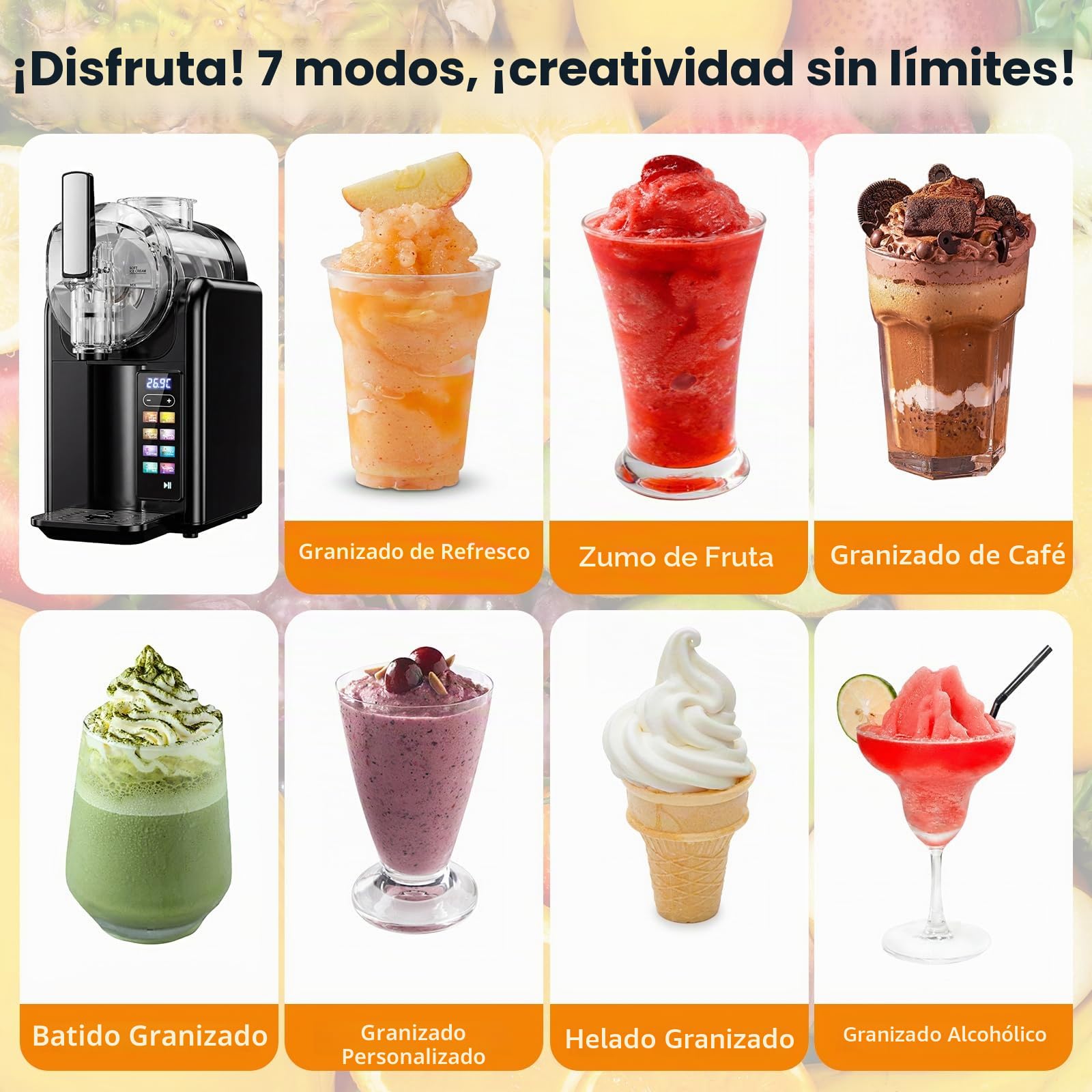 Máquina de granizado Granizadora Heladera capacidad de 2L Slushie Maker, Pantalla LED y 7 programas batidos, maquina helados granizadora maquina malteadas, cócteles con batidos y margaritas