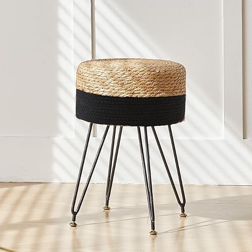 Miniatura 9 de Taburete de maquillaje de tocador, taburete otomano de pasto natural tejido a mano, taburete moderno multifuncional, taburete de tocador con