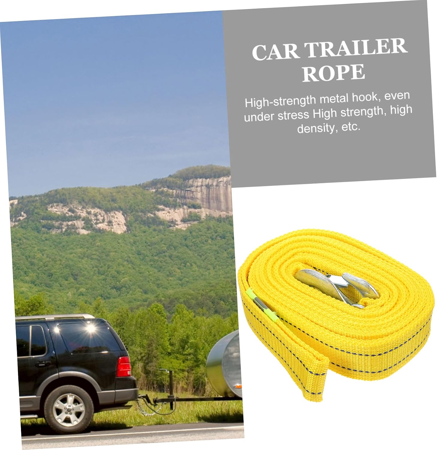 Unomor 5 Ton Car Tow Rope 4.8m Polyester Double Layered Thickening Hooks for Trailer and Winch Use for Towing Trucks and Off-Road Vehicles