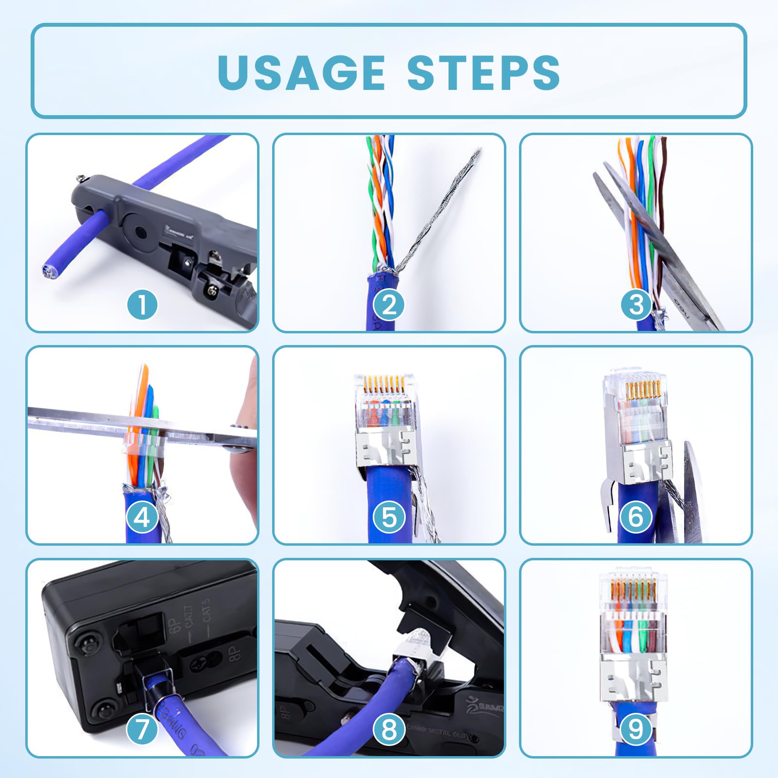 10 pezzi Connettori RJ45 Cat 7 Cat6A schermati passanti passanti per cavo di rete