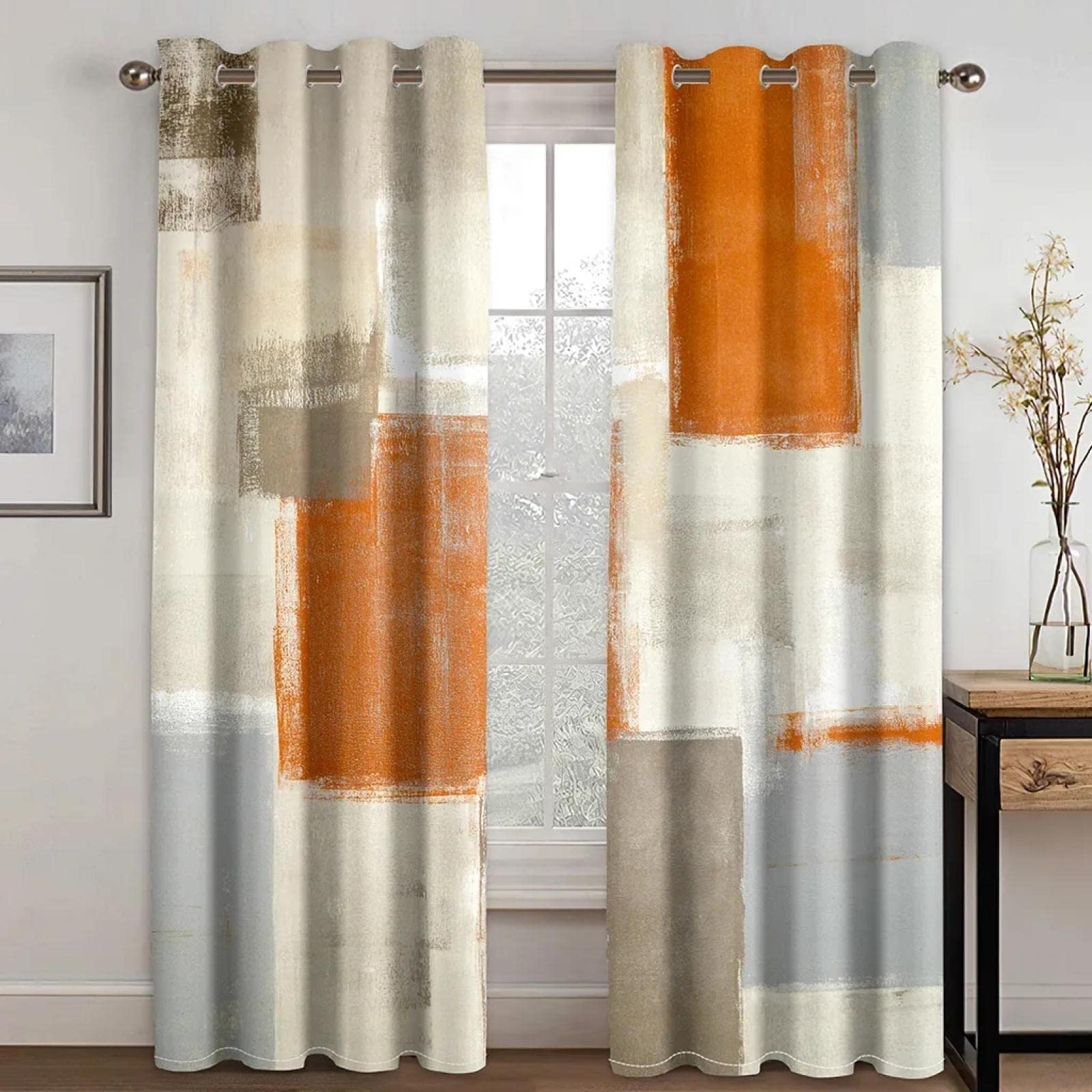 XIANGPEIFBH Orange Beige Simple Abstract Classic Design Art 2 Pieces Shading Window Curtains for Living Room Bedroom Home Decor Drapes 100(W) x(H) 200cmx2pcs