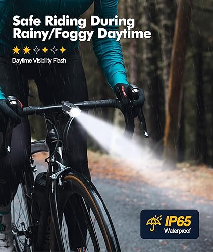 Miniatura 5 de 3+6 Modes Bright Bike Lights for Night Riding with Side Light, Rechargeable & IP65 Waterproof Bicycle Light, Bike Headlight and Tail Light Set for