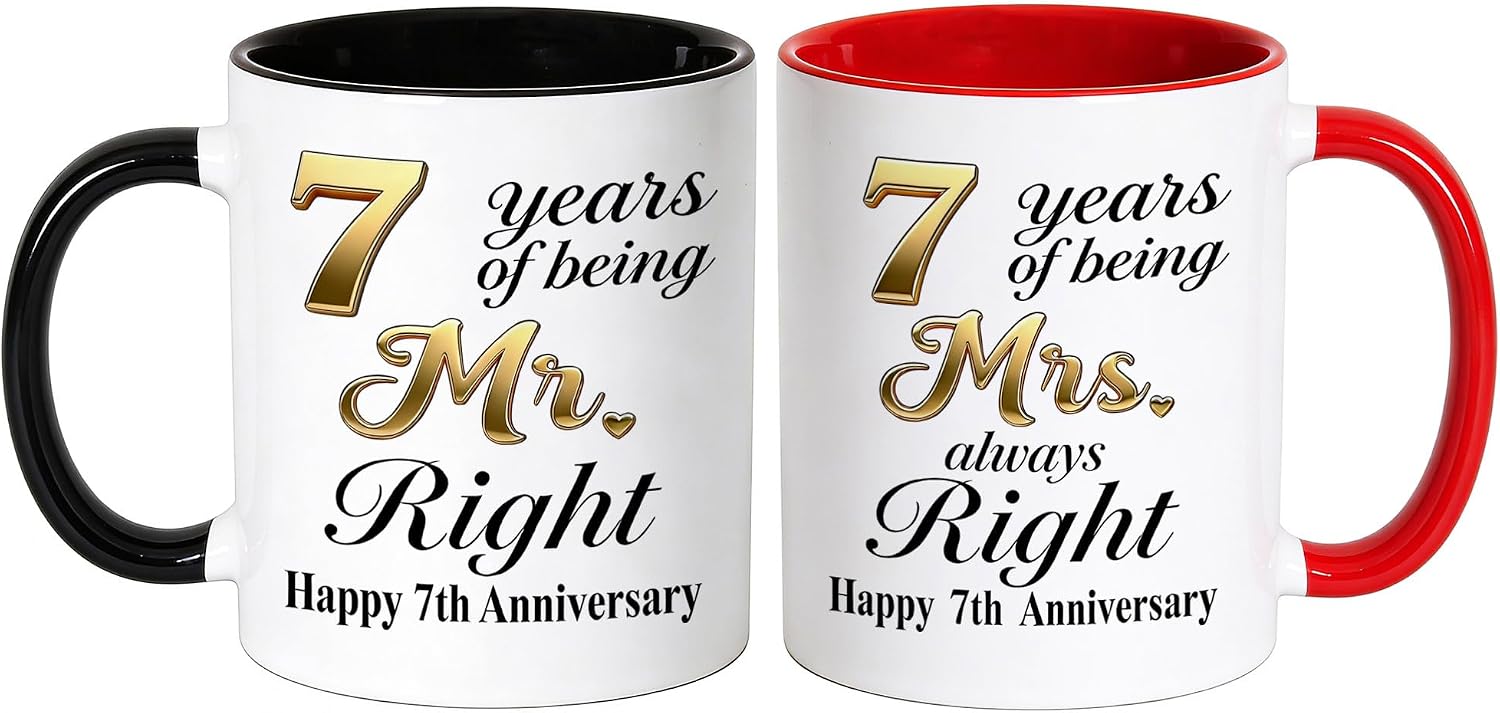 5th Anniversary Coffee Mugs Set of 2, 5 Year Wedding Anniversary Couple Gifts for Parents Grandparents Wife Husband Lovers, 5th Birthday Gifts Cup Mugs 11oz Black Red(5Y)