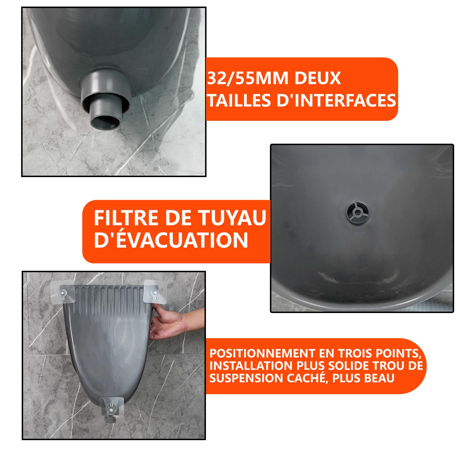 Urinoir sans eau pour garage pour hommes - Urinoirs en plastique pour hommes - Déviateur d'urine pour toilettes - Urinoir extérieur - Urinoirs murales pour hommes pour salle de bain, installation sans