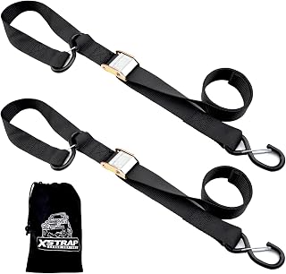 XSTRAP STANDARD Motorcycle Tie Down Straps (2 Pack) 3,000lb Break Strength, 8FT Cambuckle Tie Down Set with S Hook and Soft Loops, Black