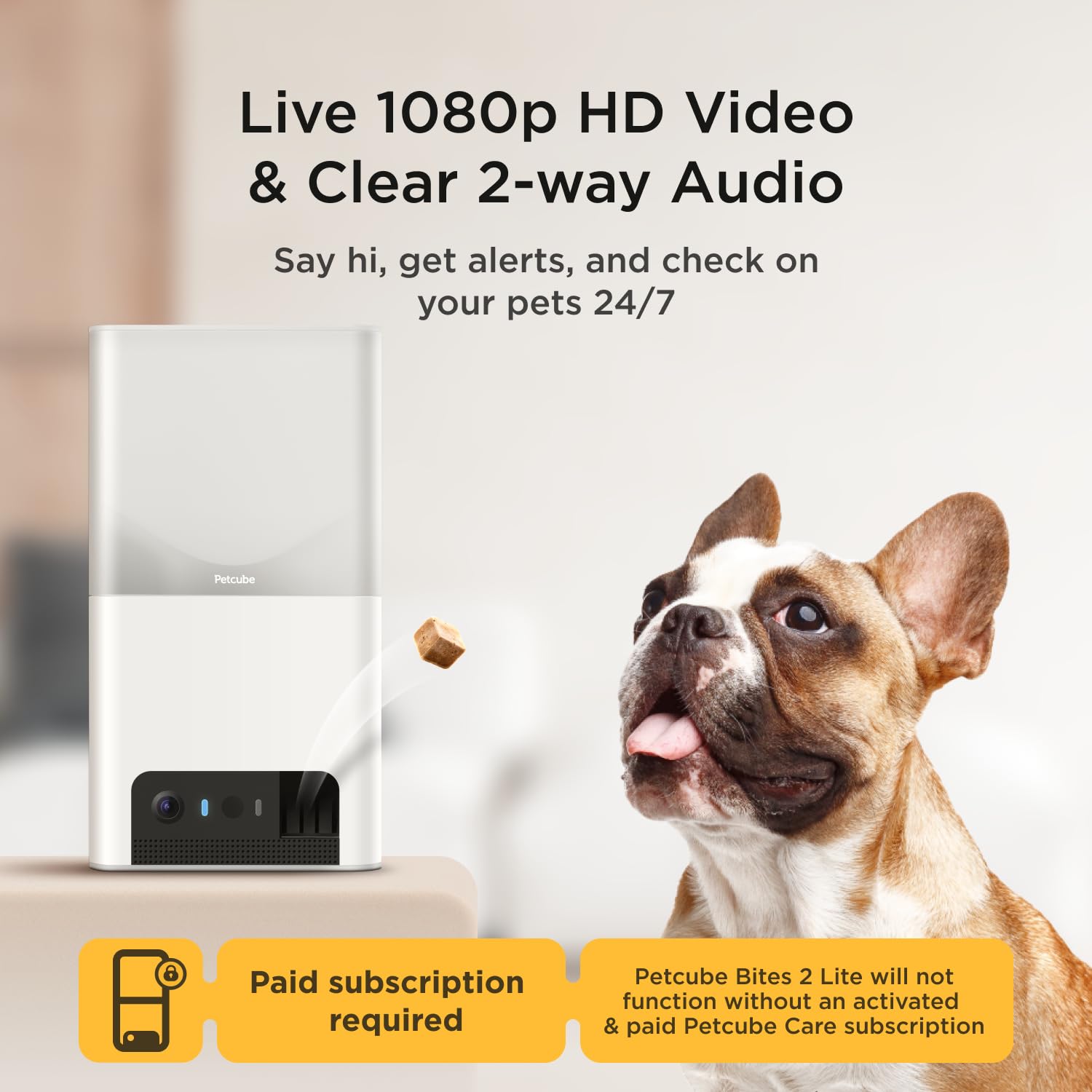 Petcube Bites 2 Lite + Extra Care Service with Smart Alerts [Paid in-App Subscription] | Interactive WiFi Pet Monitoring Camera with Phone App and Treat Dispenser, 1080p HD Video, Night Vision - image 3
