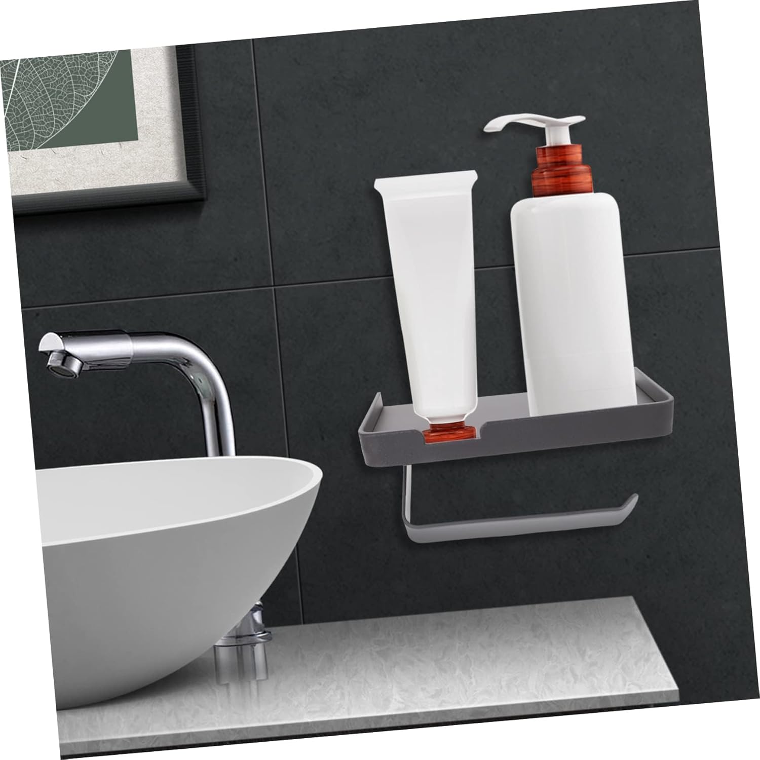 Slim Black Wall - Mount Toilet Paper Holder, Bathroom & RV Space - Saver,Grey
