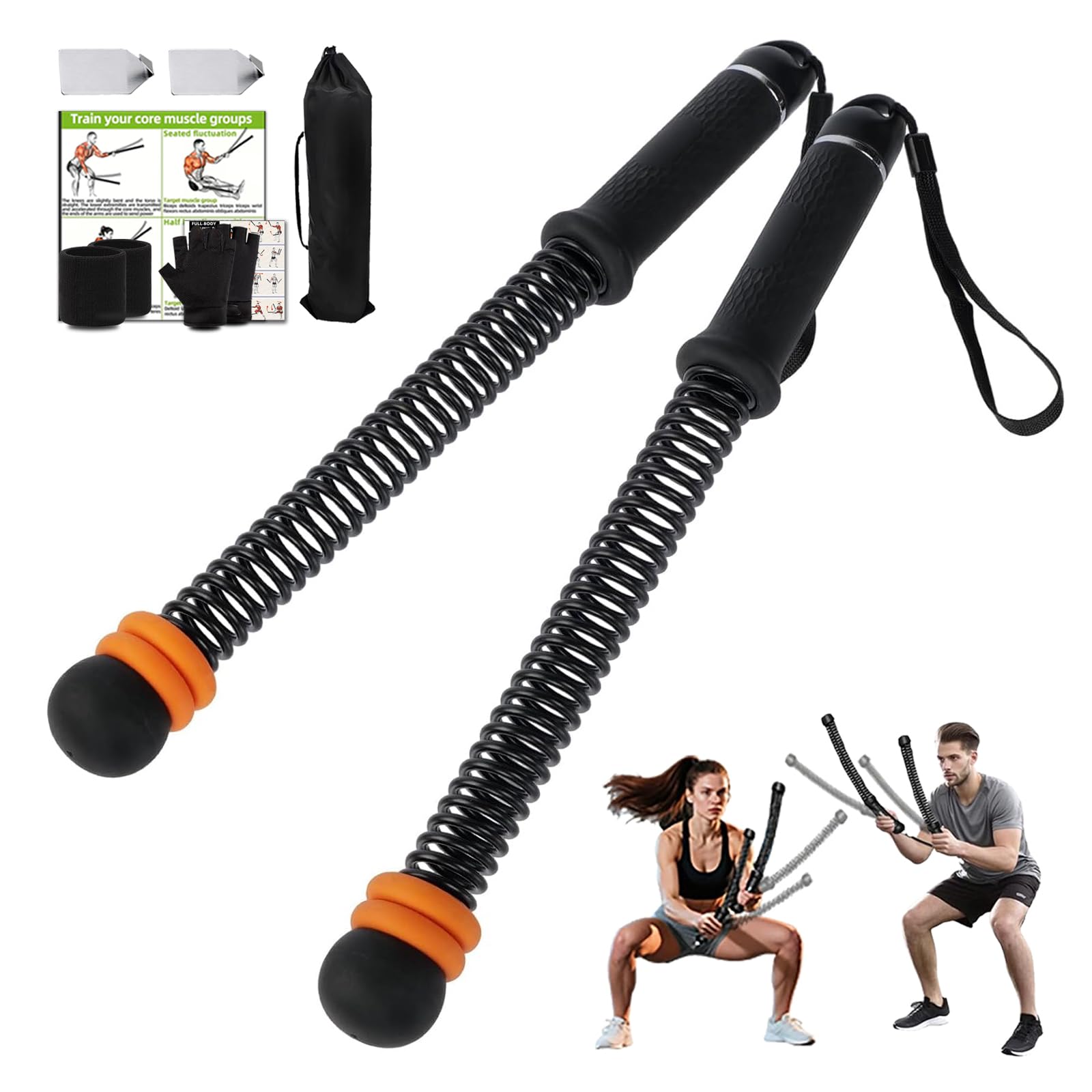 Ropeless Battle Ropes, Portable Cordless Battle Ropes with Sliding Weight Rings for Customizable Intensity, Home Training Kit with Storage Bag, Spring