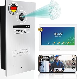 Mathfel 2-Draht Video Türsprechanlage mit Gesichtserkennung – WLAN Monitor, 2MP HD Kamera, 170° Weitwinkel, Türklingel mit Kamera & Türöffner für 1-Familienhaus (Silber, 1 x 10 Zoll)