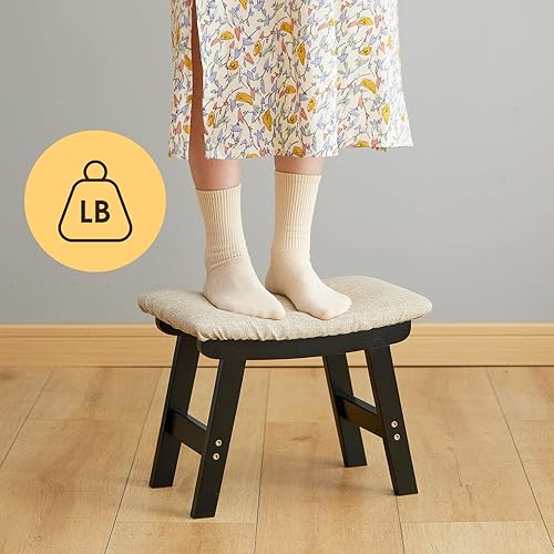 Miniatura 5 de Taburete para pies, reposapiés otomano, taburete de bambú debajo del escritorio, taburete pequeño para sala de estar, dormitorio y cocina (patas