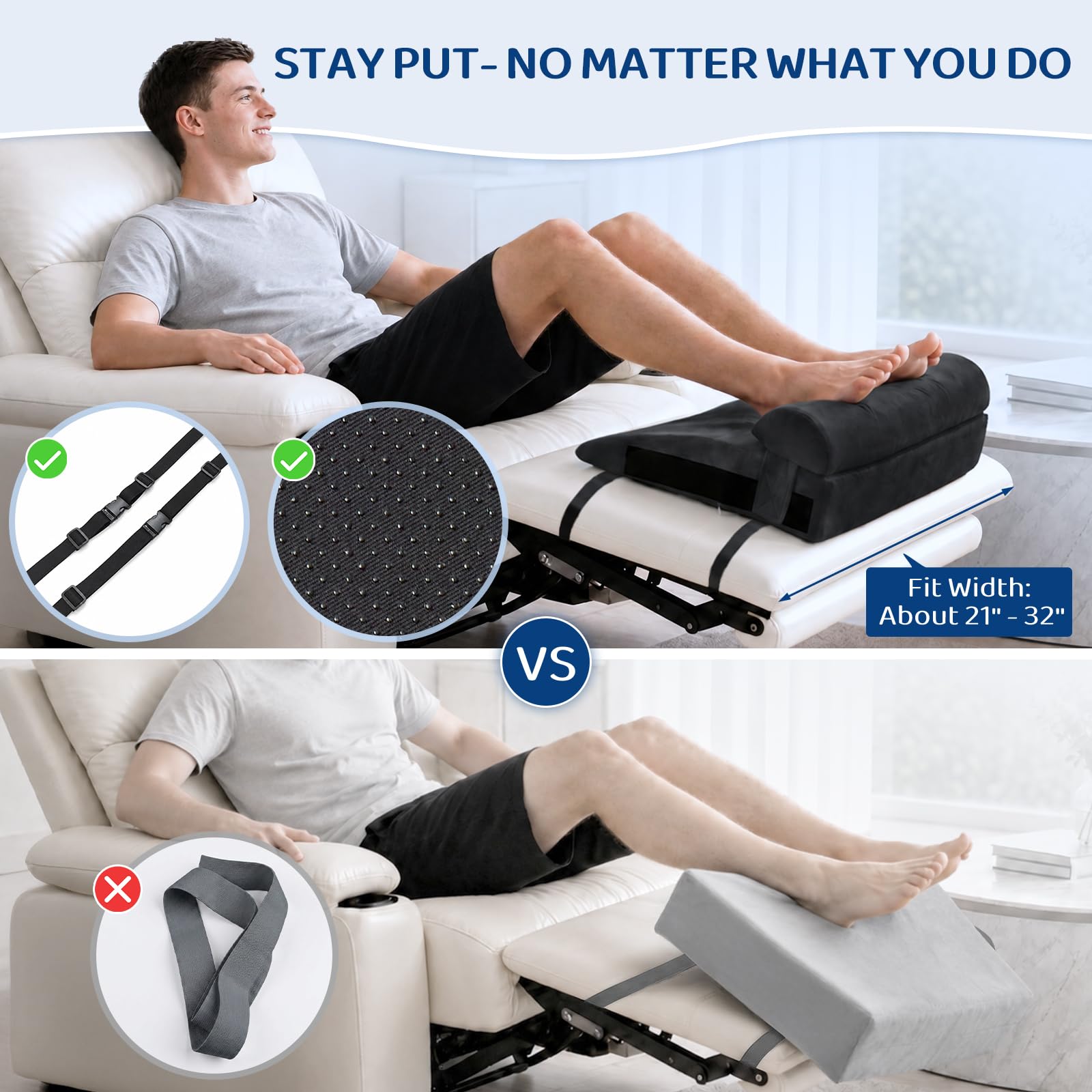 Recliner Beinstützenkissen - Recilner Fußstützenkissen mit abnehmbarem Halbzylinder für überlegene Unterstützung, verstellbares Fußkissen für Relaxer, Liegestuhl Beinkissen mit 2 Riemen