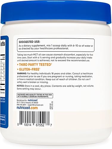 Miniatura 4 de Nutricost Aceite MCT en polvo de 1 libra 16 onzas ideal para dietas cetogénicas cetosis y cetogénicas cero carbohidratos netos sin OMG  sin gluten
